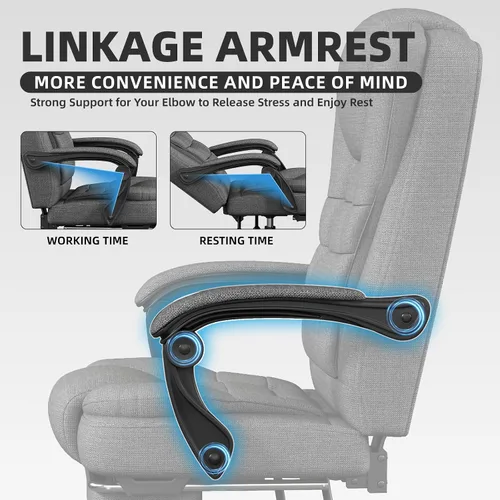 Miniatura 6 de Silla de oficina, silla ergonómica de tela para adultos, cómoda silla reclinable para computadora con reposapiés, silla de escritorio giratoria