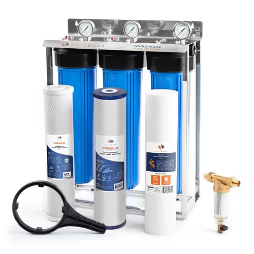 Miniatura 10 de Aquaboon Sistema de filtro de agua para toda la casa de 3 etapas con prefiltro, bloque de carbón de 20x4.5, filtros para hierro y manganeso