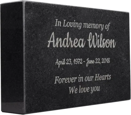 Lápidas para tumbas - In Loving Memory - Monumento conmemorativo de granito negro o regalo de condolencias. Añade tu texto personalizado y fechas.