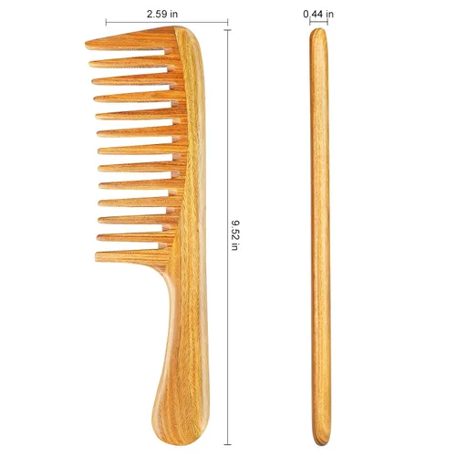 Miniatura 3 de Onedor Peine de pelo de sándalo verde natural, peine desenredante extragrande, 100% natural, antiestático, hecho a mano, marrón claro, para todas