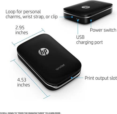 Miniatura 2 de Impresora de fotografías portátil HP Sprocket (negra), con papel fotográfico adhesivo Zink, Negro