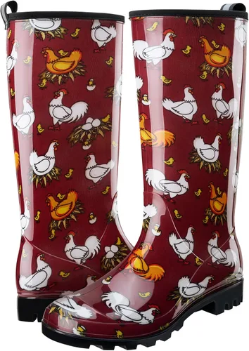 Miniatura 4 de HISEA Botas de lluvia para mujer, botas de jardín impermeables para mujer, botas de agua hasta la rodilla, suela antideslizante cómoda, 6