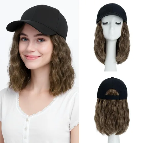 Miniatura 25 de SEGO - Peluca de gorra con pelo adjunto para mujer, gorra negra de béisbol con extensiones de pelo, gorra de béisbol larga y ondulada con ajuste