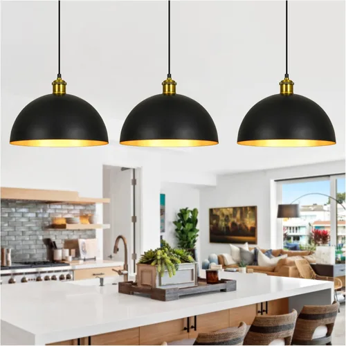 Miniatura 11 de Lámpara Colgante de Granja Negra Accesorios de Lámpara Colgante - Luces Colgantes de Isla de Cocina de 16 pulgadas Luces Colgantes Industriales