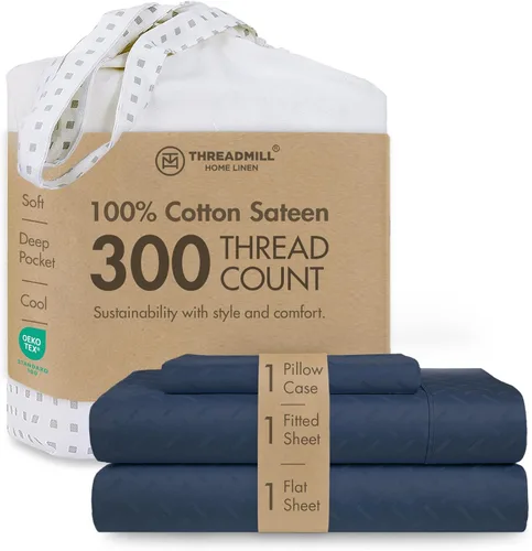 Miniatura 39 de Threadmill Sábanas 100% Algodón para Cama Tamaño King Juego de Sábanas de 4 Piezas para Cama King Suave, Transpirable y Ligero Satén de Damasco