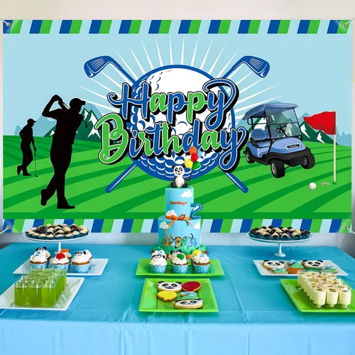Miniatura 5 de Irenare Decoración de fiesta de cumpleaños de golf, telón de fondo para cabina de fotos, fondo de fotografía para golf, deportes, suministros