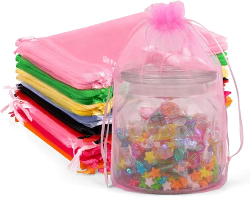 ANZNKU Paquete de 50 bolsas de organza surtidas de 6 x 9 pulgadas, bolsas de malla con cordón, bolsa de malla para regalos, bolsa de organza grande