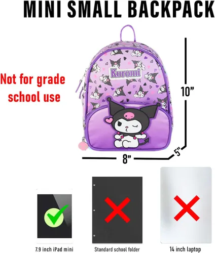 Miniatura 4 de Kuromi 10" Mini Mochila Set - Bolso de piel sintética con marcador Sanrio Bundle