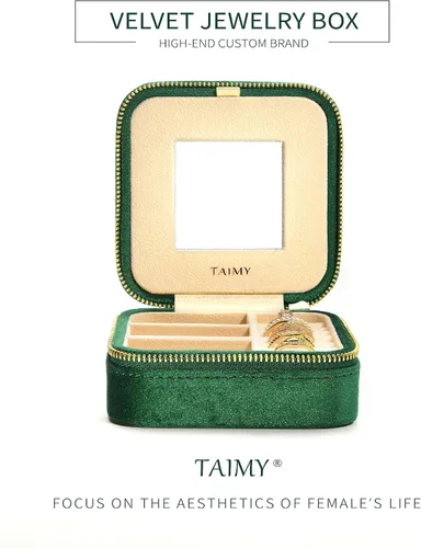 Miniatura 2 de TAIMY Joyero de viaje de terciopelo de felpa, pequeño estuche de joyería de viaje, mini cajas organizadoras de viaje portátiles para anillos