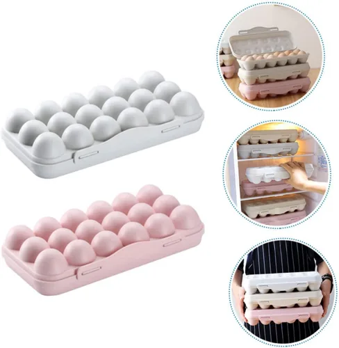 Miniatura 8 de SOLUSTRE Contenedor de huevos de 2 piezas, contenedor de 18 huevos, bandeja apilable de PP para huevos con tapa, bandeja de almacenamiento