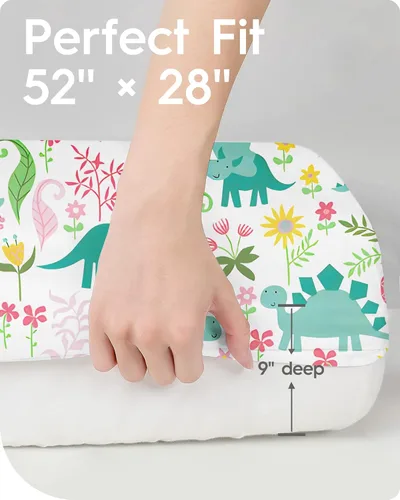 Miniatura 6 de Sábanas de dinosaurio para cuna para niños, sábana bajera ajustable de cuna suave de alta calidad, sábanas de bebé ultra transpirables, sábanas
