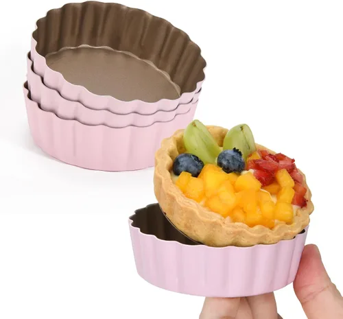 Miniatura 9 de Juego de mini sartenes para tartas, 6 sartenes de 3.6 pulgadas con parte inferior extraíble y manipulador de tartas, sartén extra profunda de 1
