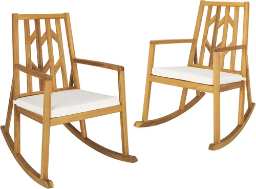 Miniatura 11 de Tangkula Mecedora de madera de acacia para patio, con cojín extraíble de alta densidad, resistente a todo tipo de clima, base equilibrada, perfecta