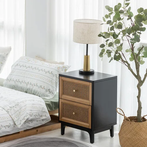 Miniatura 6 de COZAYH Mesita de noche de estilo granja moderna completamente ensamblada con líneas limpias, mesa auxiliar con 1 cajón, negro