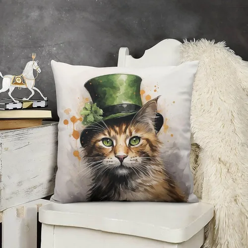 Miniatura 10 de Fundas de almohada de granja con diseño de feliz día de San Patricio con un gato en un sombrero de trébol, fundas de almohada de terciopelo