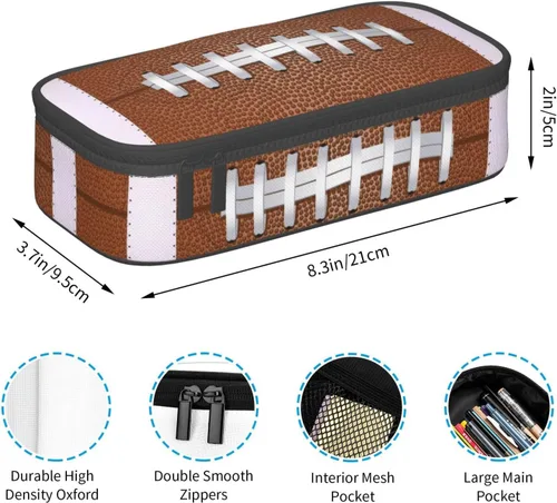 Miniatura 6 de Estuche de lápices con textura de pelota de fútbol americano, bolsa de almacenamiento de gran capacidad, bolsas de papelería con cremallera, soporte