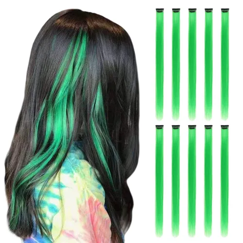 Miniatura 16 de Extensiones de cabello negro con clip, 10 piezas de 22 pulgadas de largo, rectas de colores lisos, accesorios sintéticos, extensiones con clip