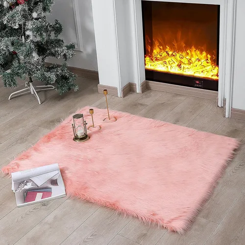 Miniatura 55 de linmopm Alfombra de piel sintética de pelo lanudo esponjoso negro de 2x6 pies para dormitorio, cabecera de la cama, suelo, sala de estar, cojín