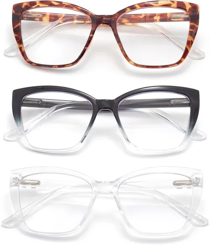 Miniatura 8 de Paquete de 3 lentes de lectura para mujeres, estilo Oprah, con montura de resorte, lentes de bloqueo de luz azul