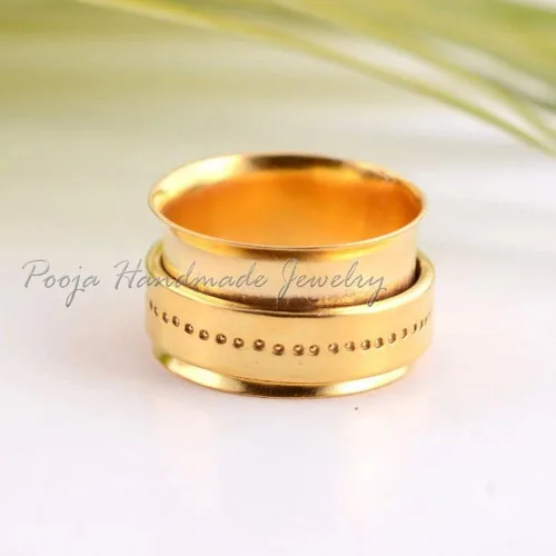 Miniatura 2 de Gold Spinning Ring, Spinner Texture Ring, Meditation Handmade Ring, Carved Spinner Ring, Gold Plated Wide Bang Ring, 925 Sterling Silver Ring