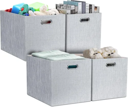 Miniatura 9 de Posprica Contenedores de almacenamiento plegables de 13 x 15 x 13 pulgadas, cajas de almacenamiento cúbicas plegables de tela, organizador de cestas