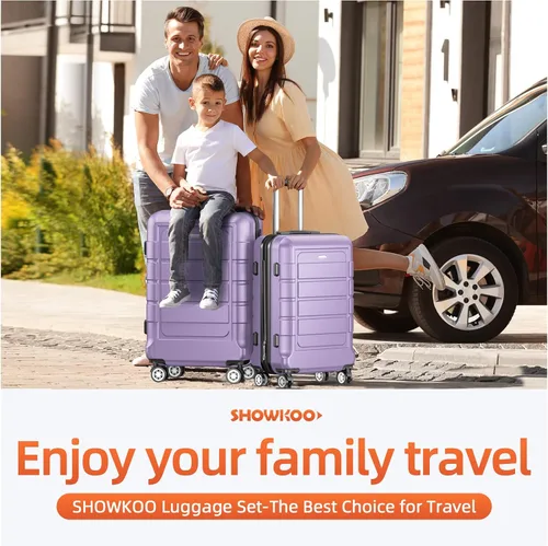 Miniatura 2 de SHOWKOO Equipaje Sets Expandible PC+ABS Durable Maleta Doble Ruedas TSA Lock 3pcs, Púrpura lavanda, Juegos de equipaje Hardsie