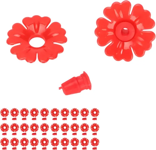 Miniatura 5 de TOPINCN Comedero para colibríes, 30 juegos de flores de plástico para colgar puertos de alimentación de pájaros, piezas de repuesto, suministros
