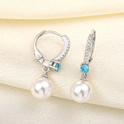 Miniatura 4 de JO WISDOM Pendientes de aro de perlas de agua dulce de plata de ley 925 con perlas reales colgantes, perlas de imitación