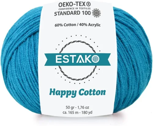 Miniatura 28 de Estako Happy Cotton, 1,76 oz (50 g) / 180 yardas (165 m) de lana 60 % algodón y 40 % acrílico, suave, fina/deportiva (2) para crochet y tejer
