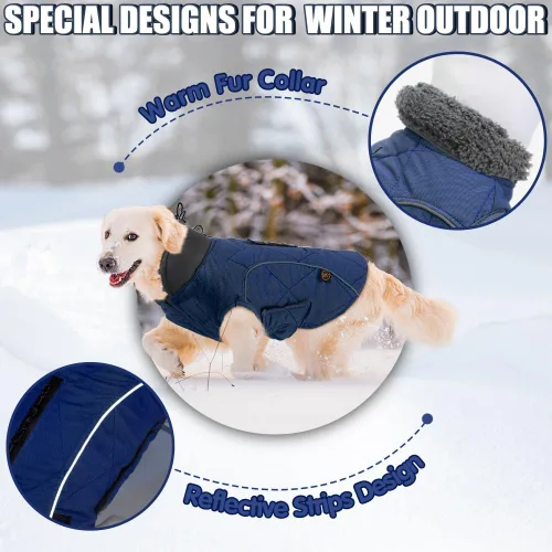 Miniatura 4 de EMUST Chamarras para perros, talla pequeña/mediana/grande, abrigo de invierno para perros grandes, azul oscuro, XL