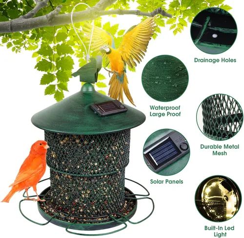 Miniatura 6 de Comederos de metal para colgar al aire libre, comedero para pájaros silvestres a prueba de ardillas, tubo de malla solar exterior, comederos