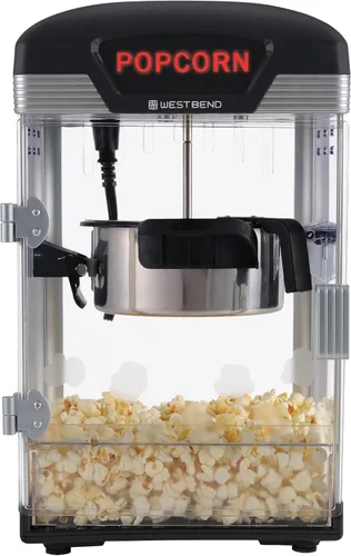West Bend Stir Crazy pochoclera de estilo cine, máquina de hacer palomitas gourmet con caldera antiadherente y cuchara para palomitas para máquina