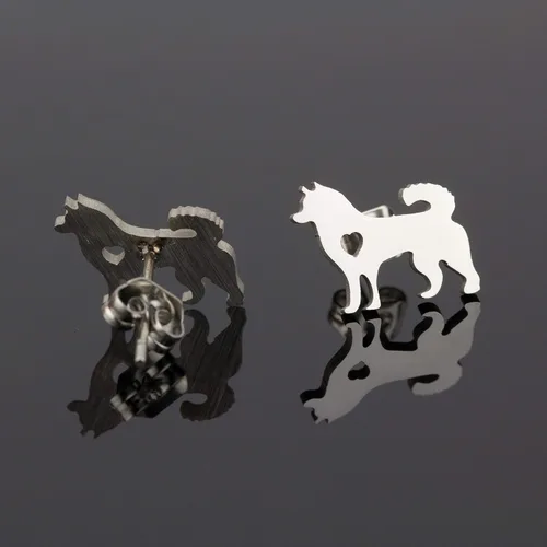 Miniatura 5 de Regalos Husky para mujer aretes de perno para mamá y perro plateado, Metal
