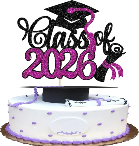 Miniatura 45 de Rsstarxi 1 paquete de decoración de pastel con purpurina para la clase de 2026, decoraciones de graduación 2026, tapa de felicitaciones