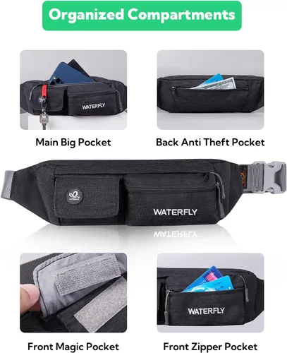 Miniatura 4 de WATERFLY Riñonera para Mujeres y Hombres Resistente al Agua Pequeña Bolsa de Cintura Delgada con 4 Bolsillos Bolsa Cruzada Ligera para el Pecho que