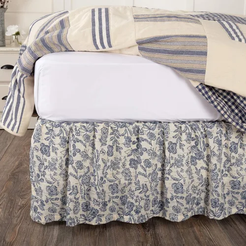 Piper Classics Doylestown - Falda de cama floral tamaño individual con caída de 16", volante fruncido azul y crema, estilo casa de campo, decoración