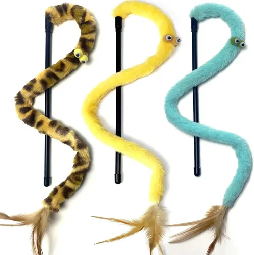 Juguetes para gatos de interior, juguetes de varita de gato arco iris, bola de felpa con volteos de plumas, juguete interactivo de plumas para juego