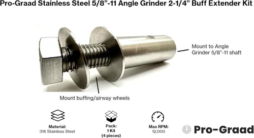 Miniatura 5 de Kit extensor de pulido de amoladora angular de acero inoxidable 5/8"-11, rueda de pulido de vías respiratorias eje de extensión de 2-1/4", adaptador