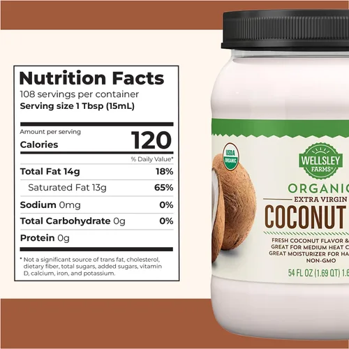 Miniatura 2 de Wellsley Farms Aceite de coco virgen extra orgánico, sin refinar, 100% puro y natural, vegano, sin OMG, sin gluten y apto para dieta cetogénica