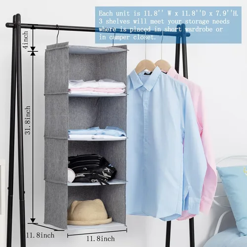 Miniatura 3 de Organizador de Armario Colgante, Guardarropa Plegable de 4 Estantes para Autocaravana, Estantes Colgantes de Almacenamiento para Ropa Doblada, Gris