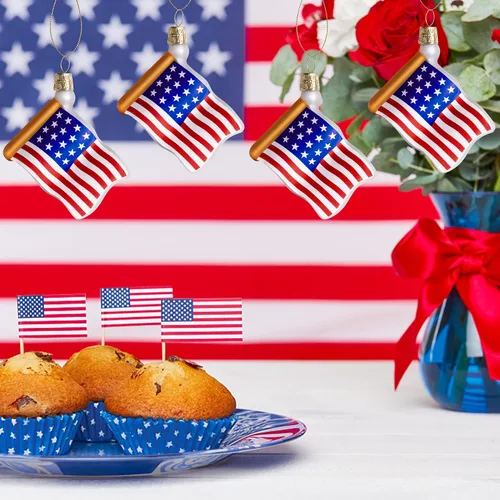 Miniatura 5 de Watayo 8 piezas de adornos de vidrio con bandera americana, adornos de bandera de vidrio soplado patriótico, banderas de EE. UU. del 4 de julio