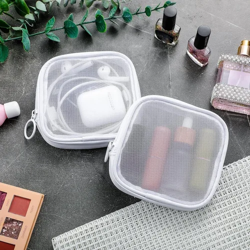 Miniatura 4 de Weewooday 4 piezas de bolsa de maquillaje de malla, bolsa de cosméticos de malla, neceser de viaje con cremallera, mini bolso de cosméticos