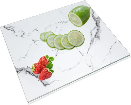 Miniatura 12 de JAMBALAY Tabla de cortar de vidrio templado para cocina, tabla de cortar de vidrio de mármol negro de 16 x 12 pulgadas con diseño, tabla de cortar