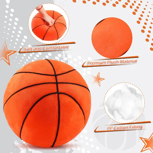 Miniatura 5 de HyDren 2 piezas de almohadas de felpa de baloncesto, suaves y esponjosas, juguetes de deportes para lanzar, cojines lindos con forma de baloncesto