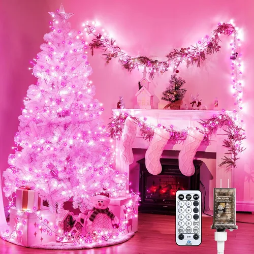 Miniatura 2 de Minetom Tira de luces de Navidad rosa y blanca, 25 pies, 500 luces LED para exteriores, impermeable, para dormitorio, patio, tapicería, patio