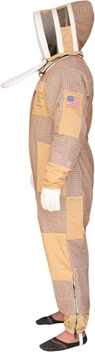 Miniatura 6 de Traje de abeja de 3 capas con velo de esgrima un par de guantes a prueba de picaduras traje de apicultura ventilado Caqui