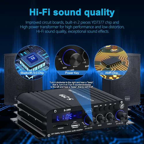 Miniatura 3 de Amplificador de potencia de audio para altavoces domésticos -S-299 Bluetooth 5.0 amplificador de potencia 4.1 canales RMS 40Wx4 Subwoofer AMP DC