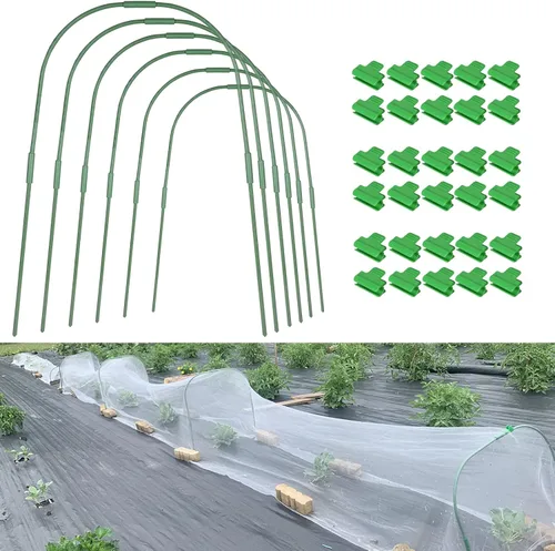 Aros de Jardín Túnel de Cultivo para Camas Elevadas, 6 Juegos 25.6" x 31.5" Aros de Invernadero de Acero Resistente al Óxido, Marco de Estacas de