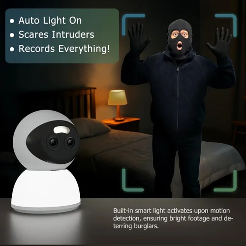Miniatura 4 de Cámara de seguridad de doble lente con zoom 10X, monitor de bebé, cámara de seguridad para perros con luz automática, panorámica de luz automática