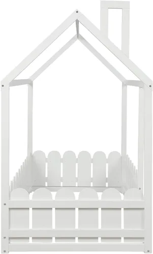 Miniatura 5 de MERITLINE Cama de madera tamaño individual, base de cama con techo, cama individual para niñas, niños, necesita somier, color blanco